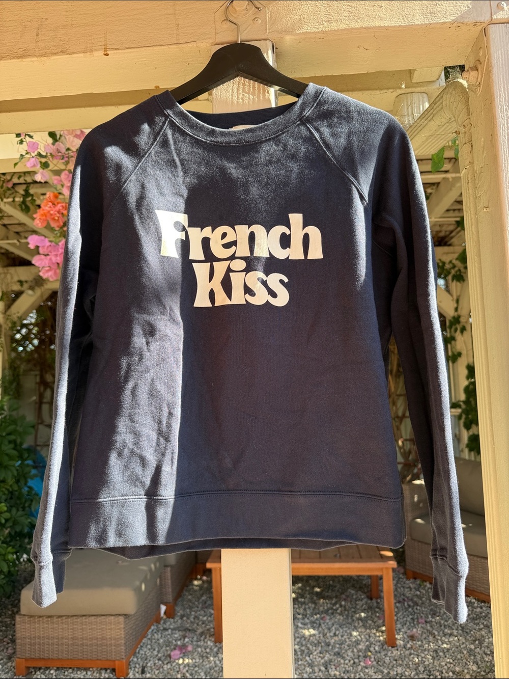 Sezane Navy Sweatshirt with 'French Kiss' Graphic